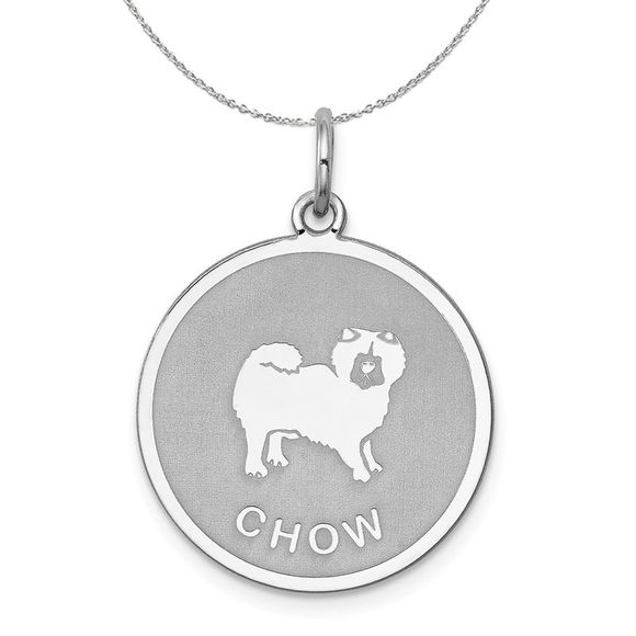 Sterling Silver Laser Etched Chow Dog 19mm Necklace - 20 Inch